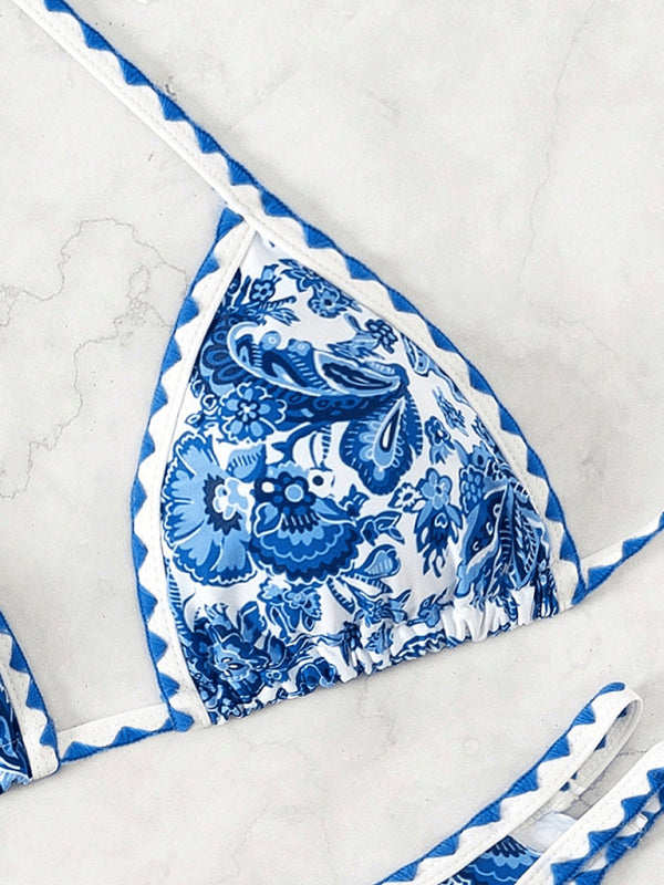 Blue Printed Halter Neck Bikini  Shop One Place