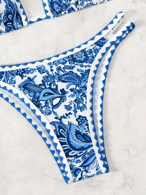 Blue Printed Halter Neck Bikini  Shop One Place