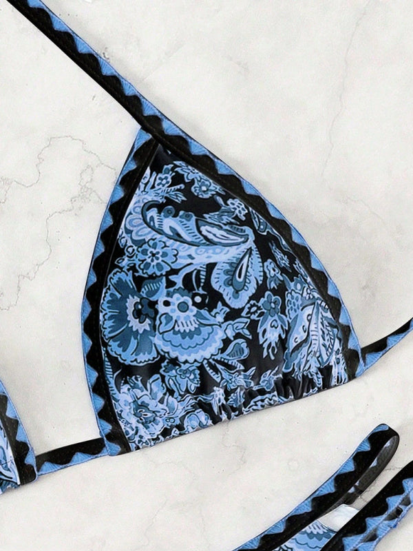 Dark blue printed halter neck bikini  Shop One Place