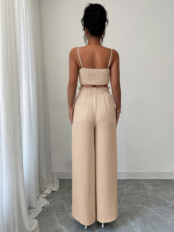 Suspender vest wide-leg pants two-piece set  Shop One Place