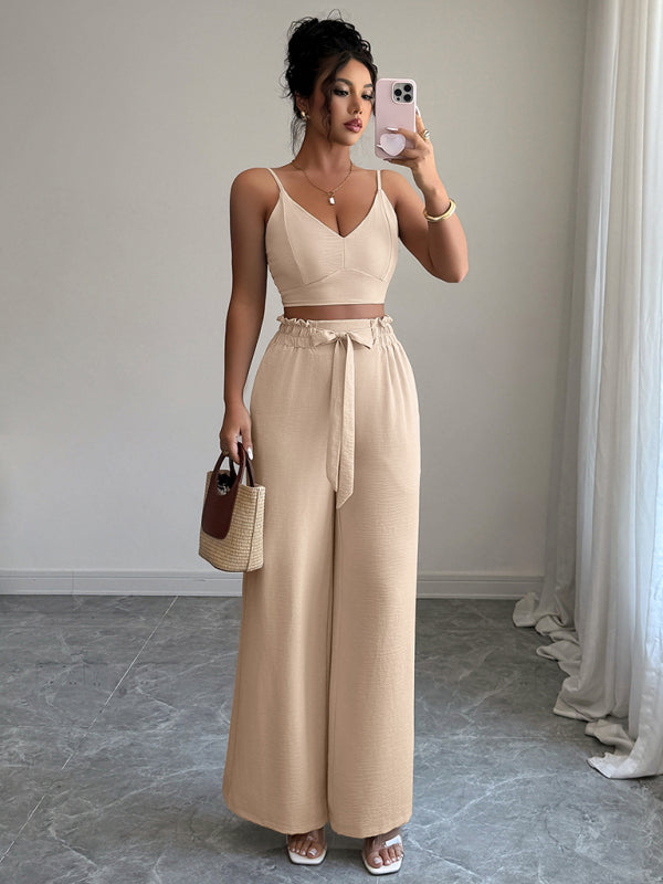 Suspender vest wide-leg pants two-piece set  Shop One Place