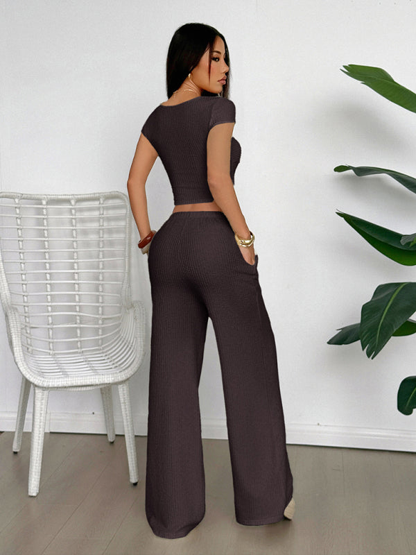 Y2K sports style short-sleeved vest wide-leg pants set  Shop One Place