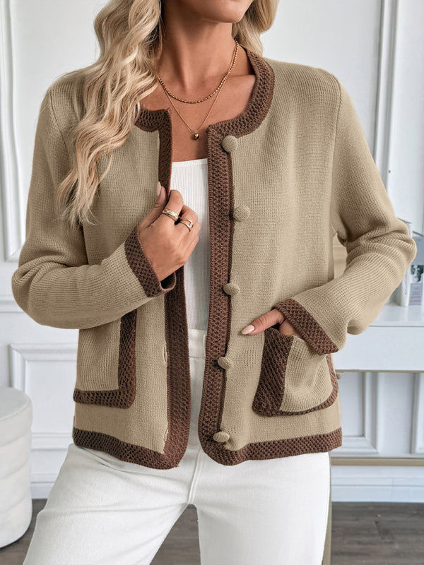 New Retro Contrast Color Knitted Cardigan Sweater Jacket  Shop One Place