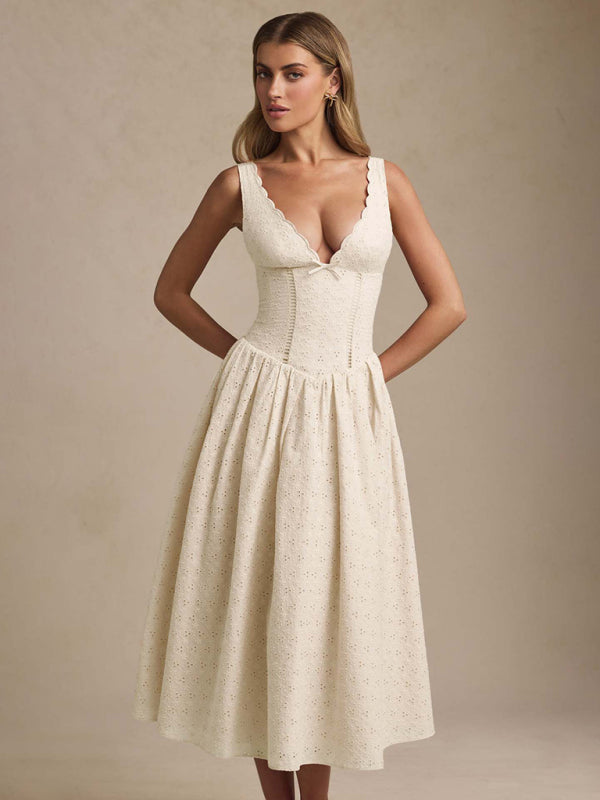 Solid color embroidered sexy elegant suspender dress  Shop One Place