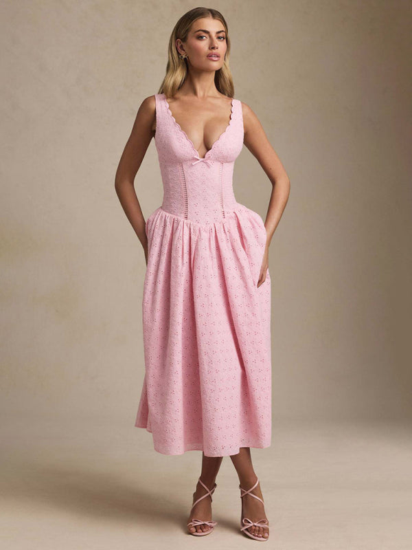 Solid color embroidered sexy elegant suspender dress  Shop One Place