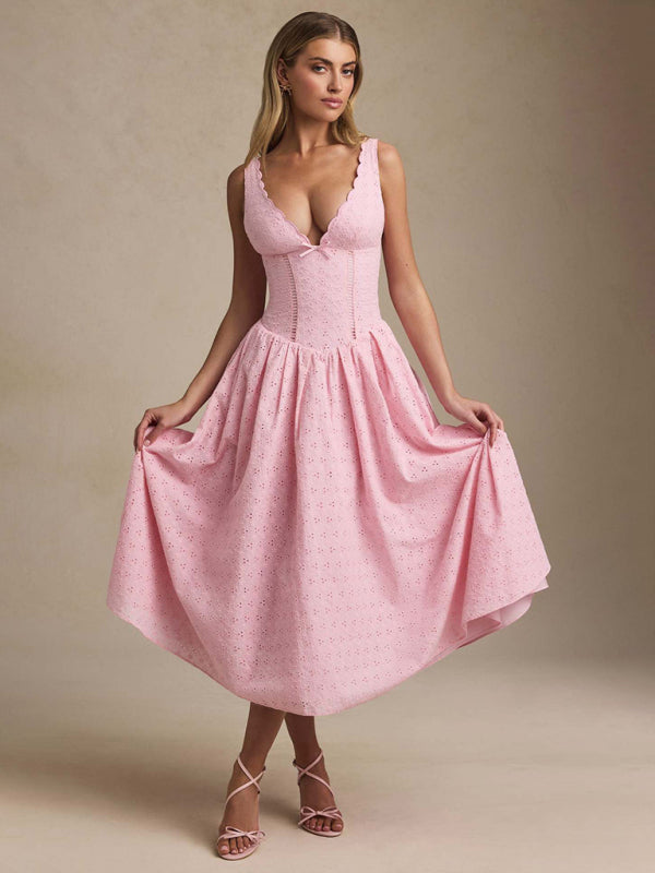 Solid color embroidered sexy elegant suspender dress  Shop One Place