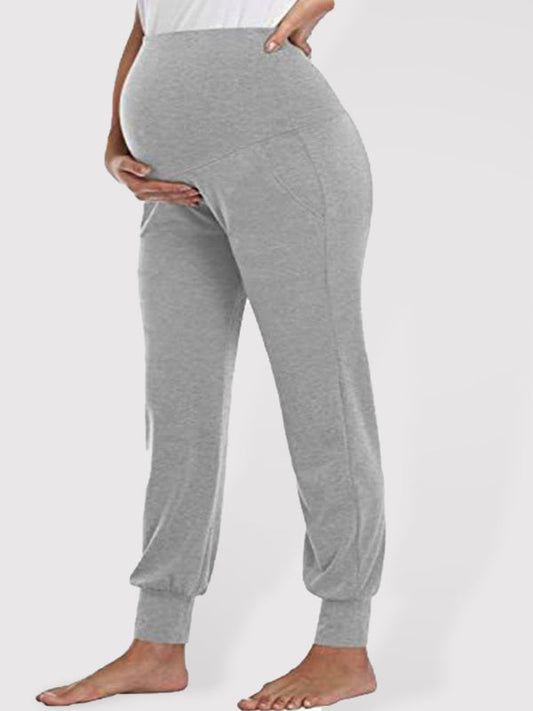 Maternity wear solid color casual pocket belly trousers  Shop One Place