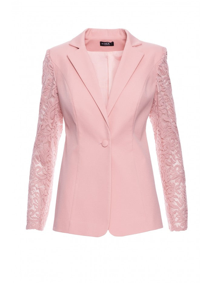 Lace Panels Single Button Blazer  Shop One Place