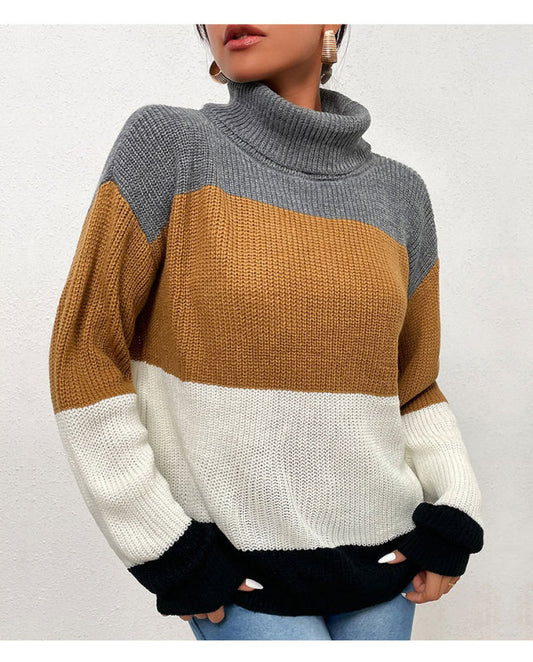 Middle Eastern Women's Pullover Loose Contrast Turtleneck  Shop One Place
