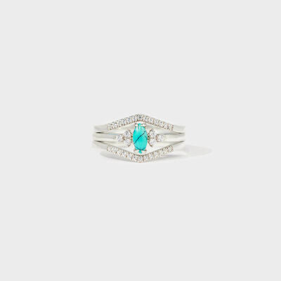 Artificial Turquoise V Shape Inlaid Zircon Ring  Shop One Place