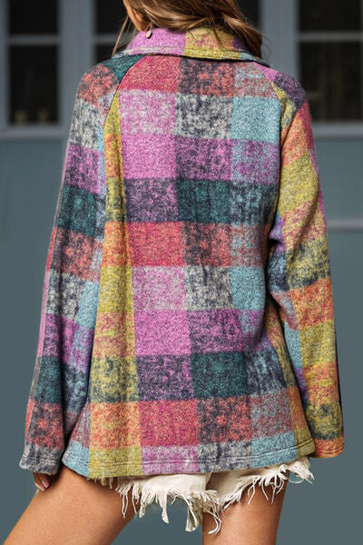 Plaid Pocketed Snap Down Jacket  Shop One Place