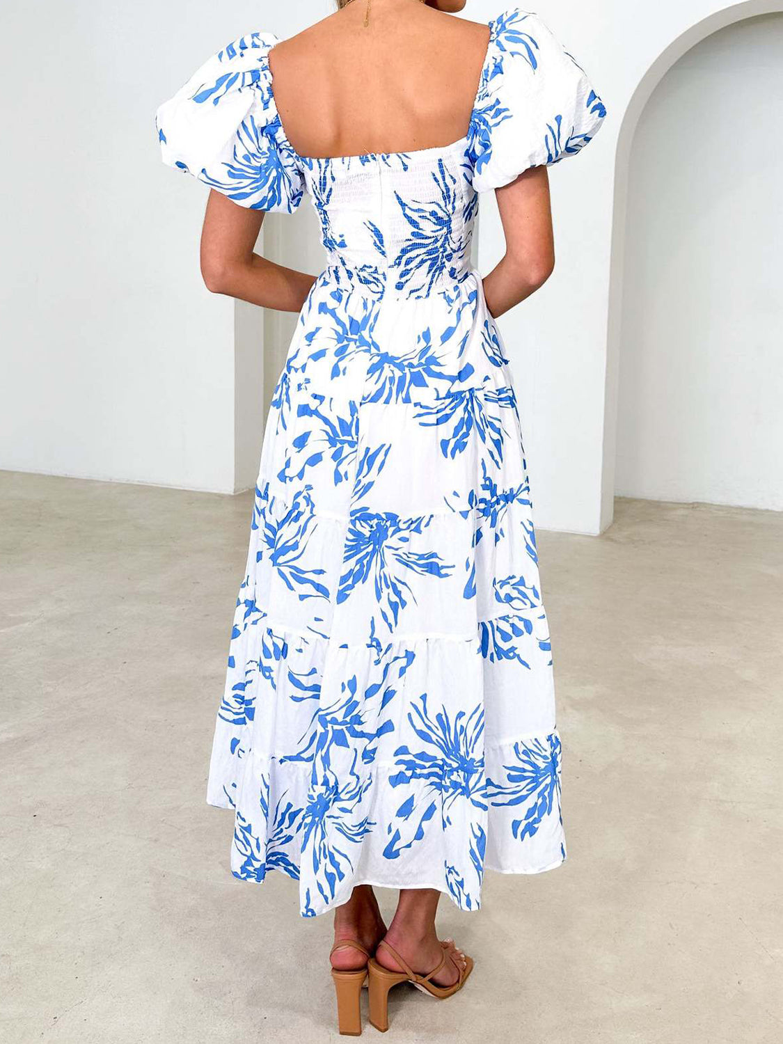 Twisted Printed Puff Sleeve Dress