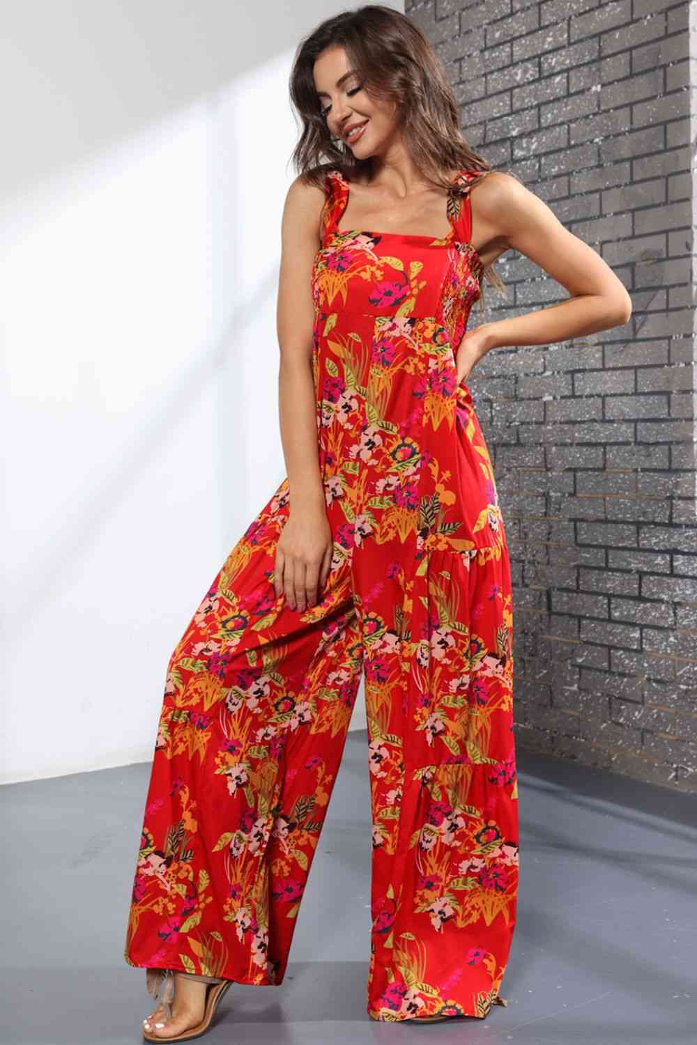 Floral Square Neck Wide Leg Jumpsuit