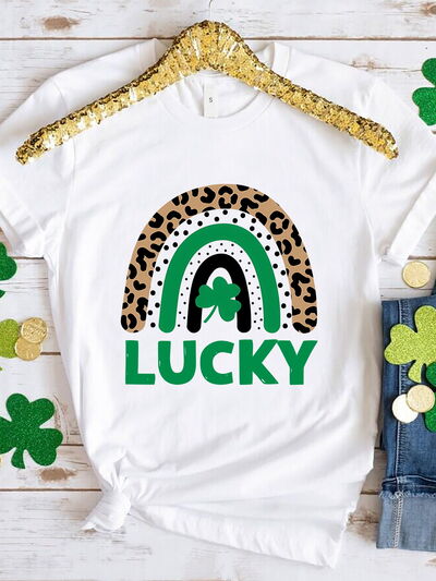 LUCKY Round Neck Short Sleeve T-Shirt