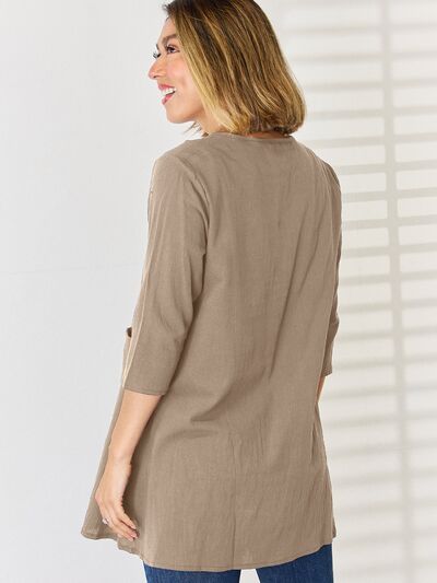 Pocketed Round Neck Half Sleeve Blouse