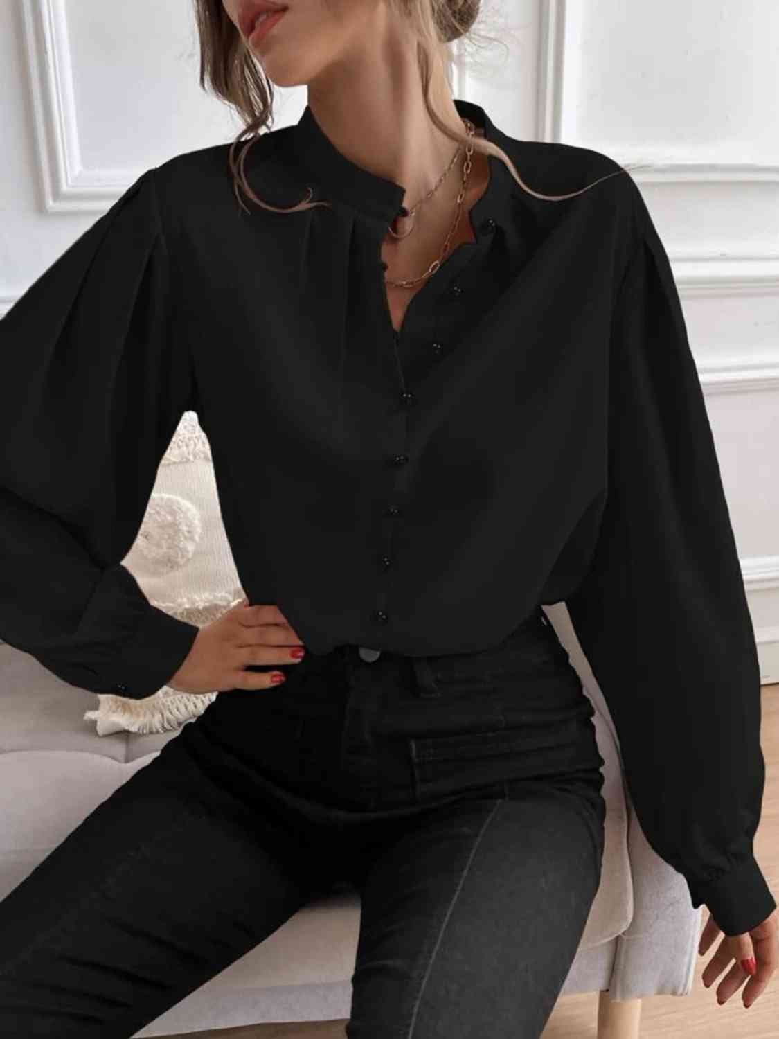 Mock Neck Button Front Shirt  Shop One Place