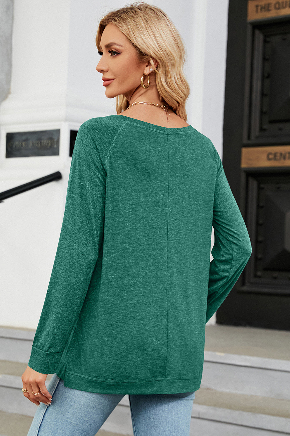 Heathered Round Neck Long Sleeve T-Shirt