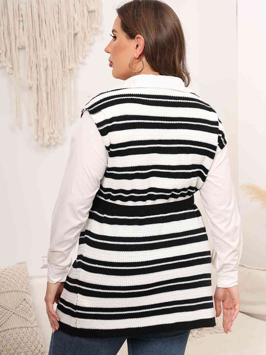 Plus Size Striped Colared Neck Tied Front Sweater Vest  Shop One Place