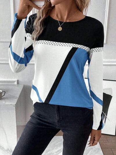 Contrast Round Neck Long Sleeve T-Shirt