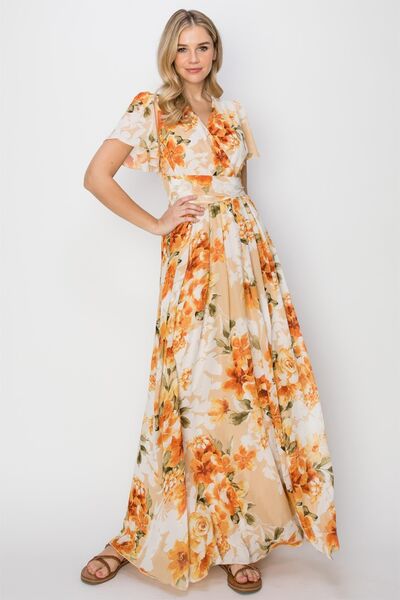 HYFVE Floral Tie Back Short Sleeve Slit Maxi Dress  Shop One Place