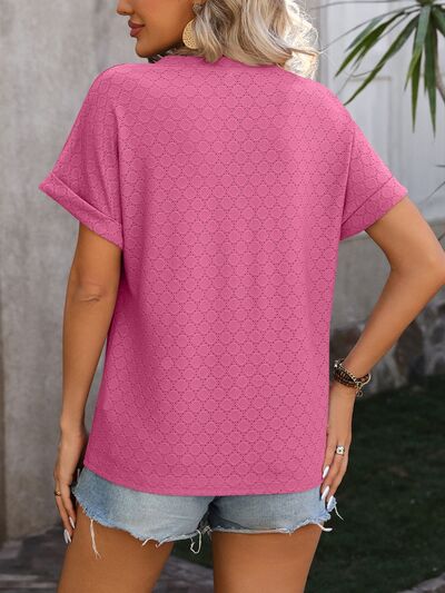 Eyelet Notched Short Sleeve T-Shirt