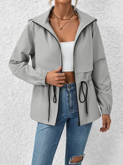 Drawstring Zip Up Hooded Jacket  Shop One Place