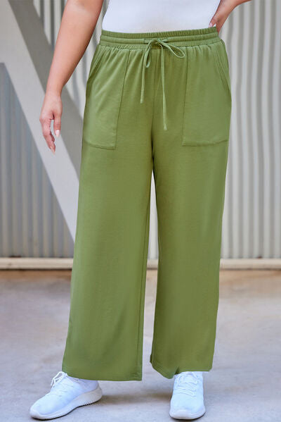 Plus Size Drawstring Straight Pants with Pockets  Shop One Place