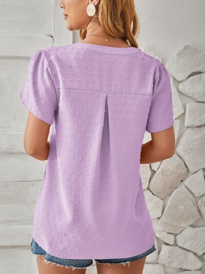 Swiss Dot Notched Petal Sleeve T-Shirt