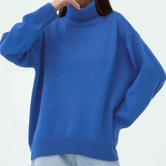 Turtle Neck Dropped Shoulder Sweater  Shop One Place