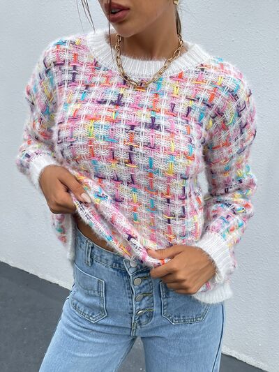 Multicolor Round Neck Dropped Shoulder Sweater