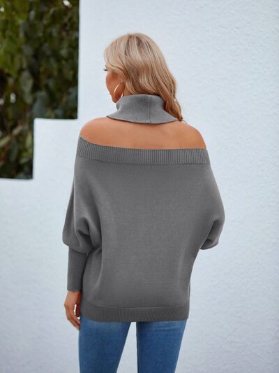 Off Shoulder Turtleneck Batwing Sleeve Sweater  Shop One Place