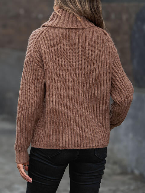 Turtleneck Dropped Shoulder  Pullover Sweater  Shop One Place