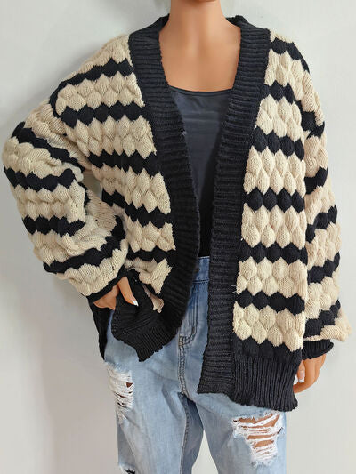 Striped Contrast Open Front Long Sleeve Cardigan  Shop One Place
