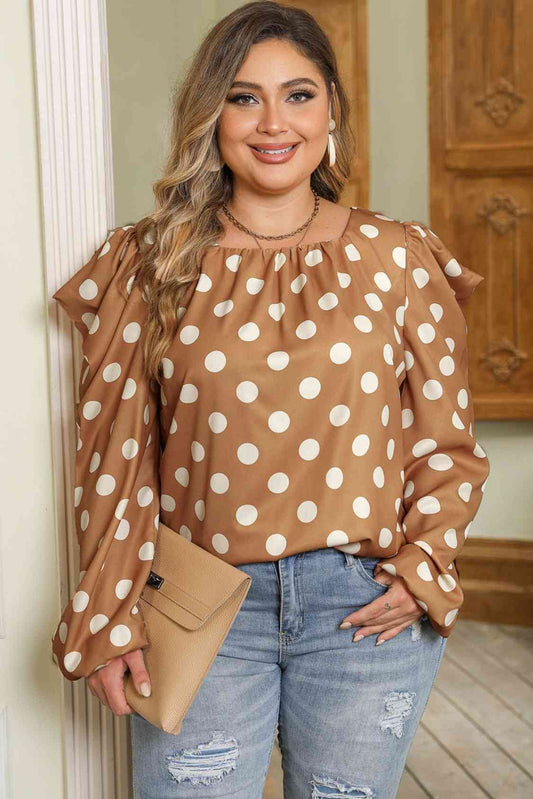 Plus Size Polka Dot Long Sleeve Blouse  Shop One Place