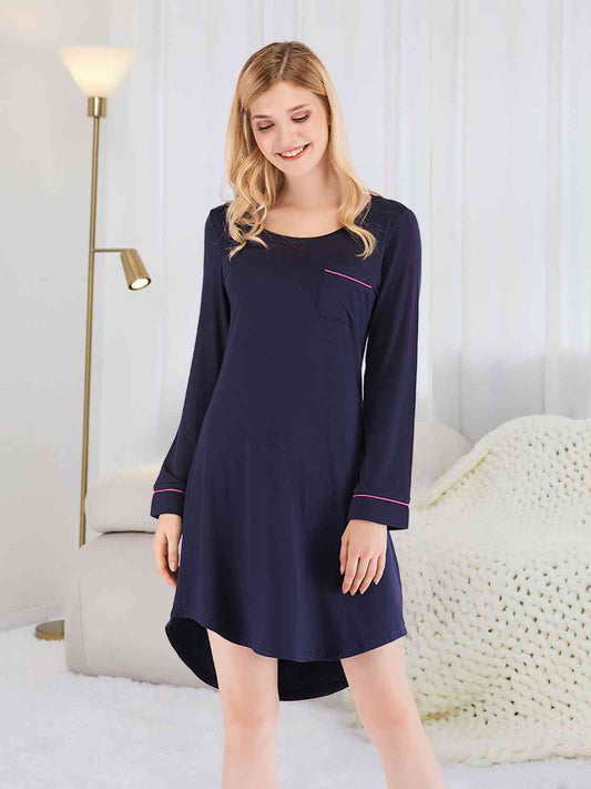 Round Neck Night Dress with Pocket  Shop One Place