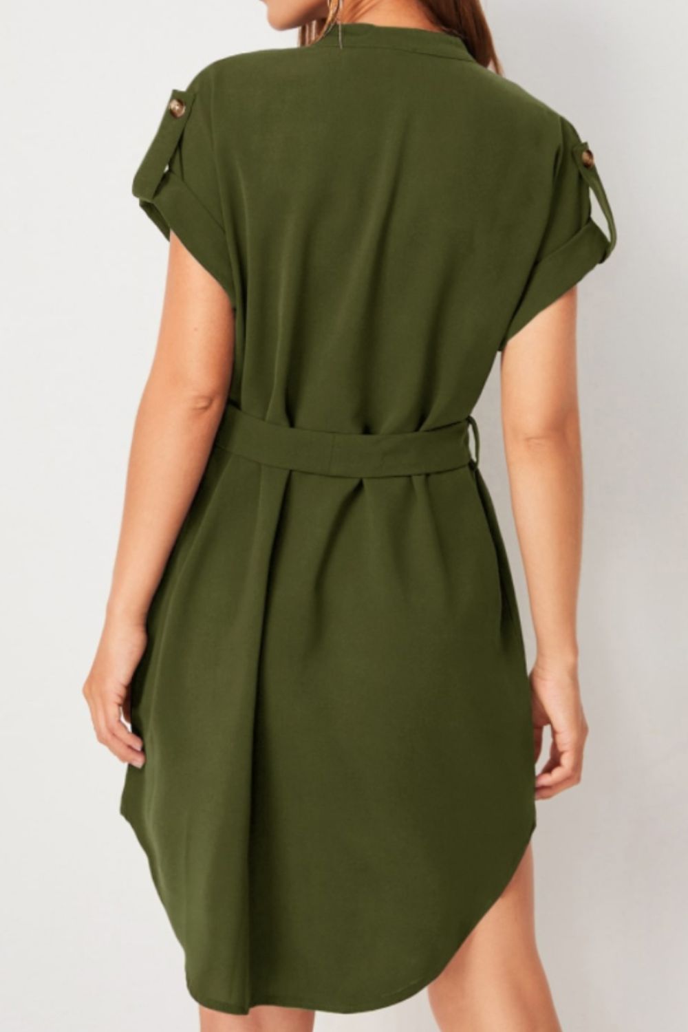 D&Y Tied Notched Short Sleeve Dress