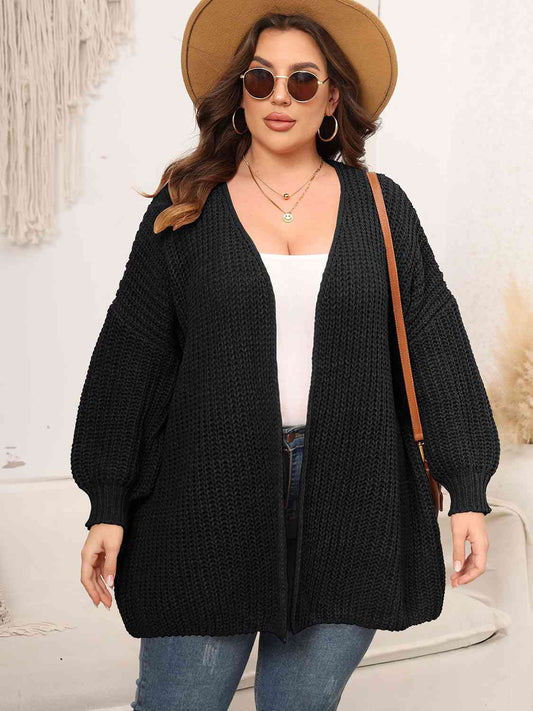Plus Size Open Front Dropped Shoulder Knit Cardigan  Shop One Place