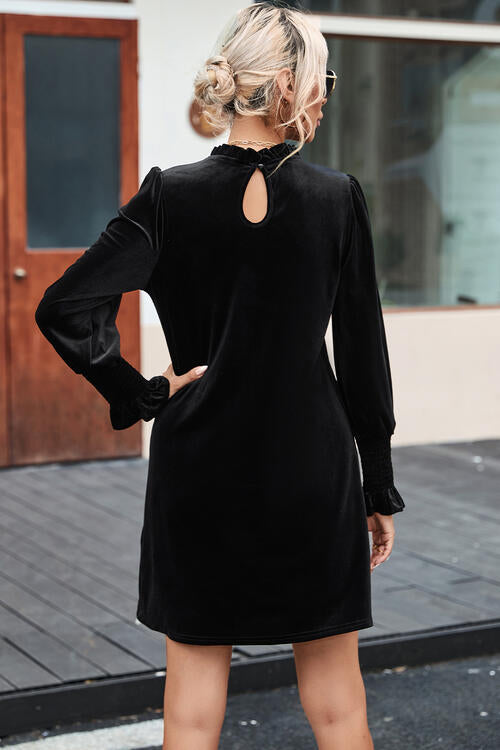 Round Neck Smocked Long Sleeve Mini Dress