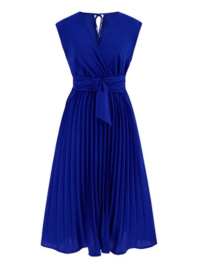 Tied Surplice Pleated Tank Dress