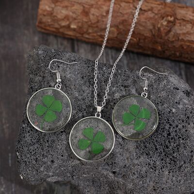 Lucky Clover Alloy Acrylic Earrings and Necklace Jewelry Set  Shop One Place