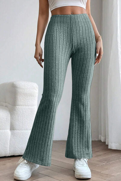 Basic Bae Full Size Ribbed High Waist Flare Pants 