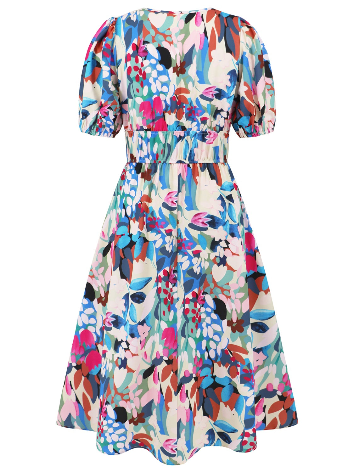 Ruched Printed Surplice Short Sleeve Dress