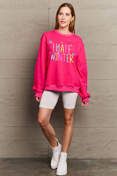 Simply Love Full Size I HATE WINTER Dropped Shoulder Sweatshirt  Shop One Place