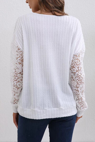 Lace Detail V-Neck Dropped Shoulder T-Shirt