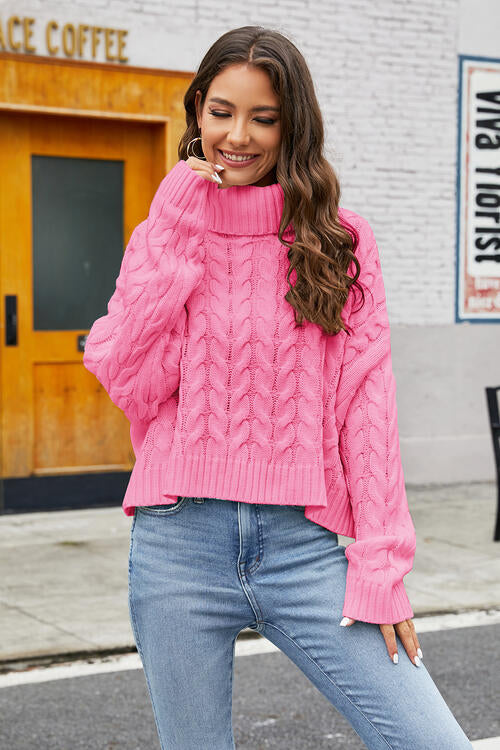 Turtleneck Cable-Knit  Long Sleeve Sweater  Shop One Place