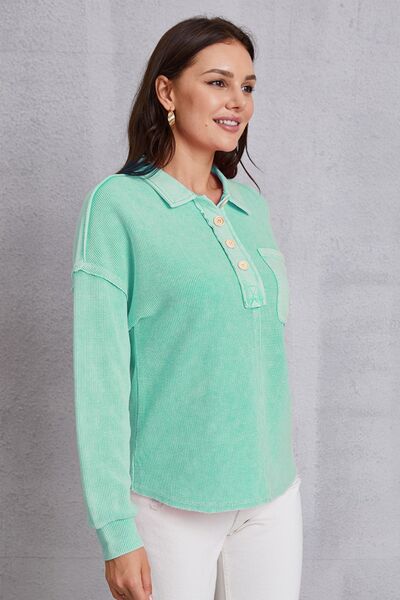 Quarter Button Dropped Shoulder Sweatshirt