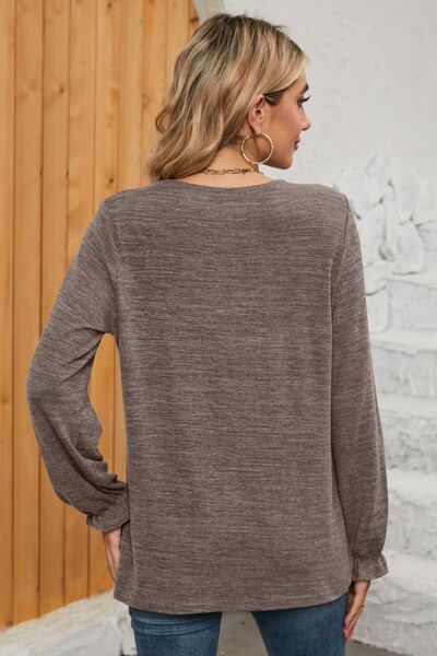 Ruched Round Neck Flounce Sleeve T-Shirt