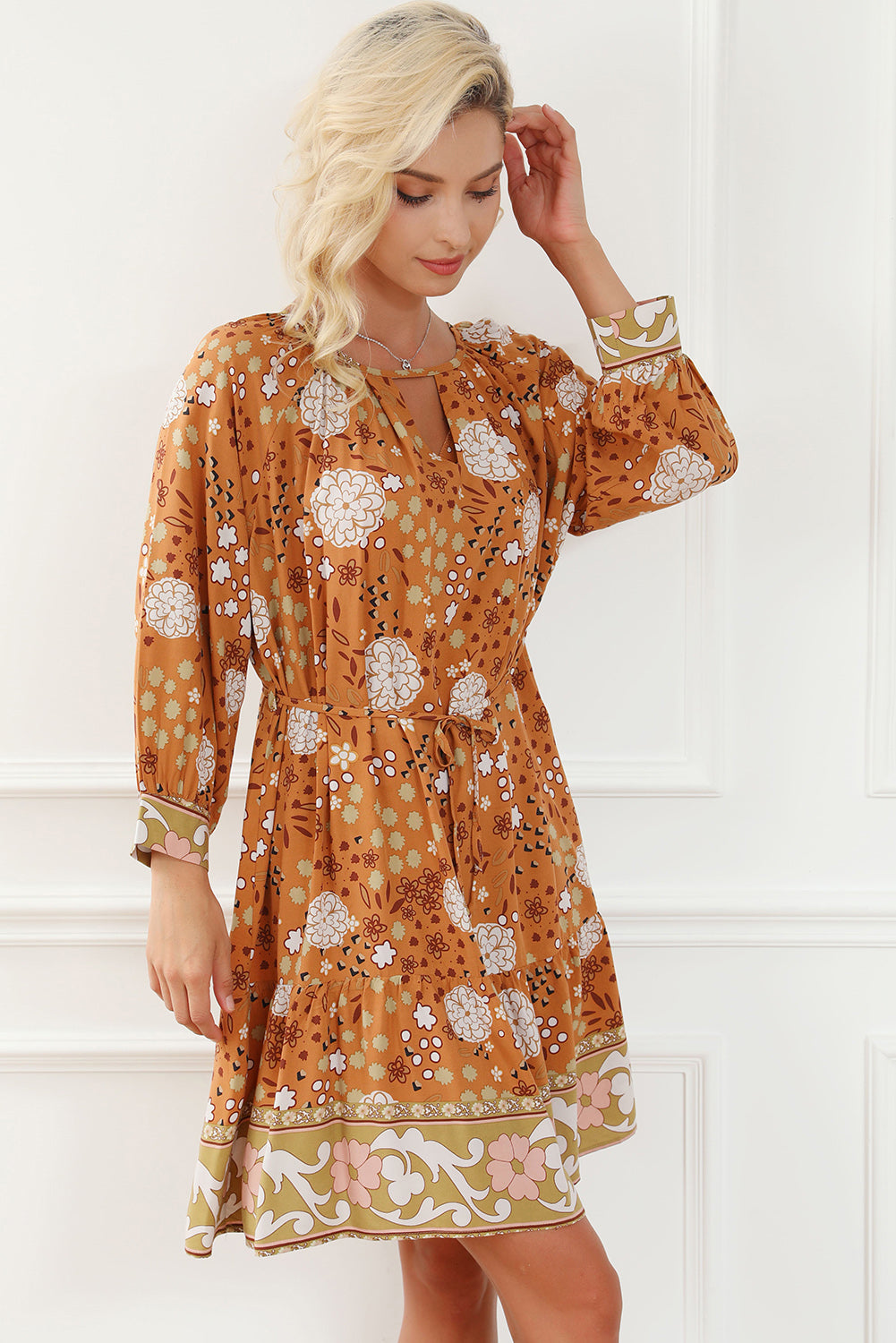 Floral Cutout Tied Front Mini Dress