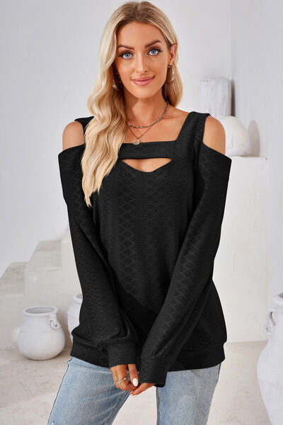 Cutout Square Neck Cold Shoulder T-Shirt  Shop One Place