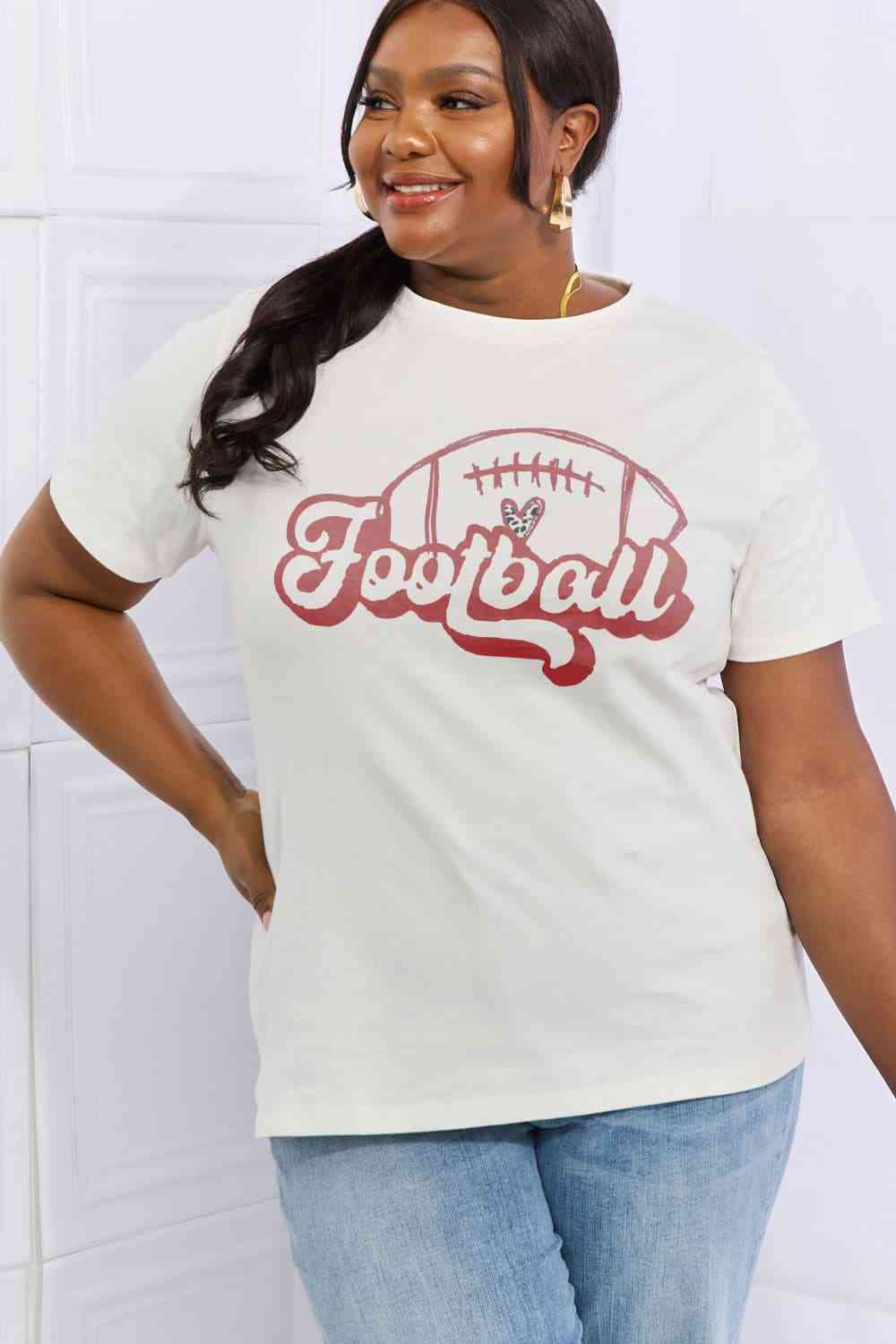 Simply Love Full Size FOOTBALL Graphic Cotton Tee